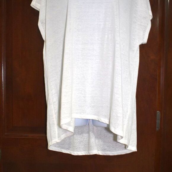 Eileen Fisher White Linen Blouse Size Large Oversized Semi Sheer Short Sleeve - Picture 6 of 11